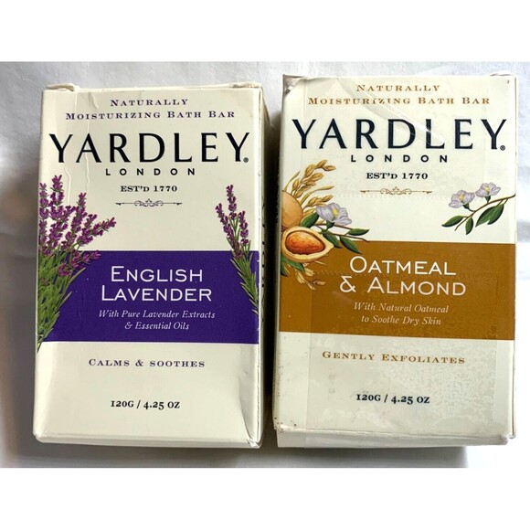 Lot of 2 Vintage Yardley Bar Soap Lavender and Oatmeal & Almond Boxes Some Wear - Picture 4 of 4